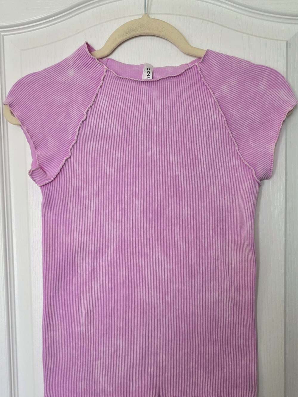 Zenana Acid Wash Pink Ribbed Short Sleeve Top -L/XL